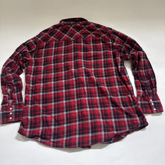 VTG Wrangler Wrancher Cowboy Shirt Men XL Red Plaid Pearl Snap Flannel Western - Picture 6 of 11